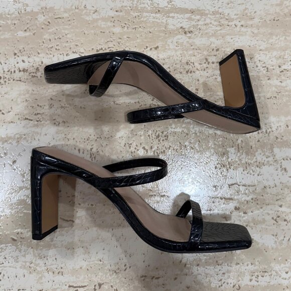 Black Block Heel Ankle Strap Sandals - Picture 1 of 2